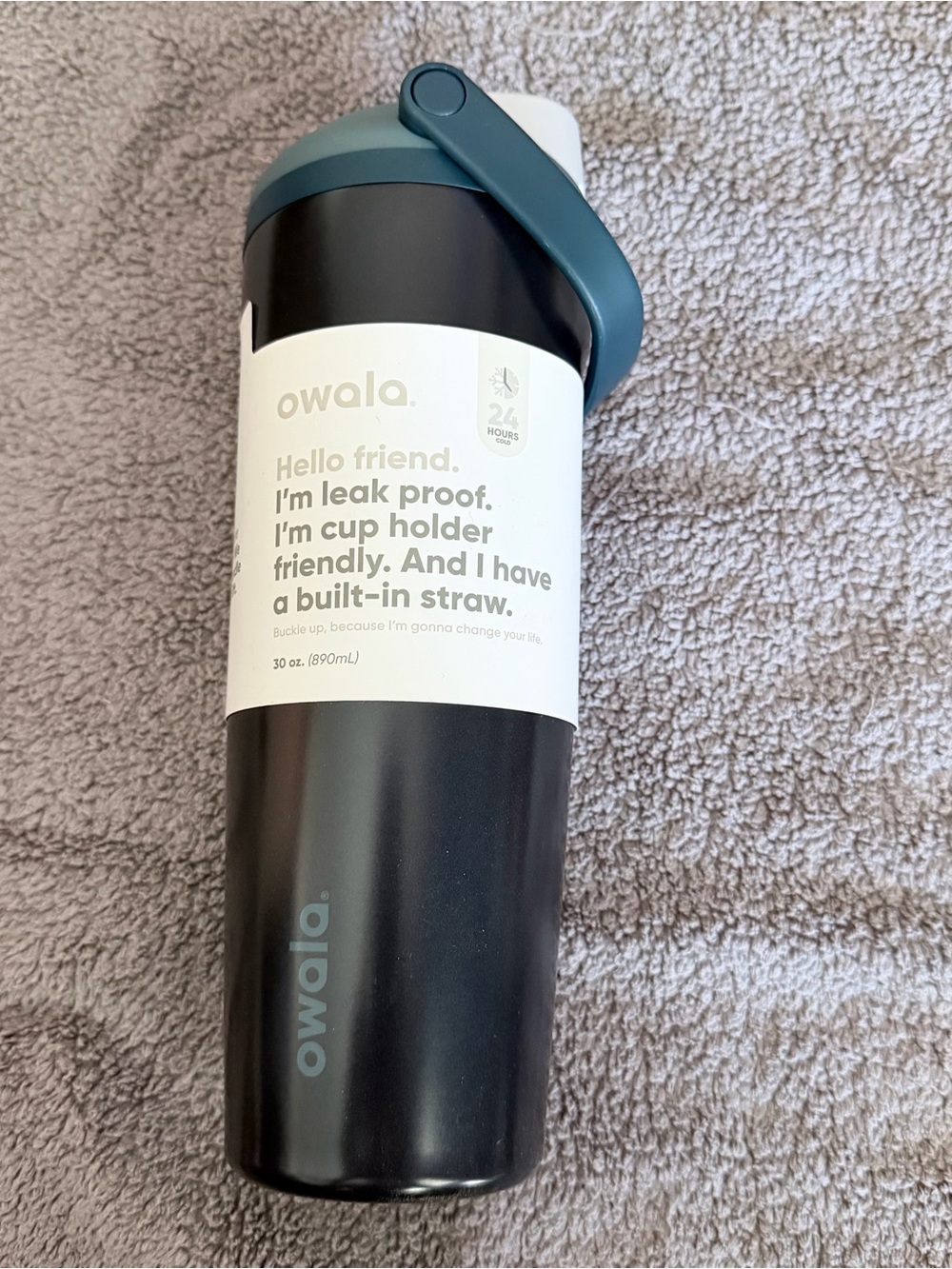 Owala 30 oz Black Stainless Steel Water Bottle with Teal Handle